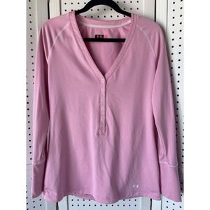 Under Armour Base Layer Long Sleeve Fitted Women's Large Pink V Neck Snaps